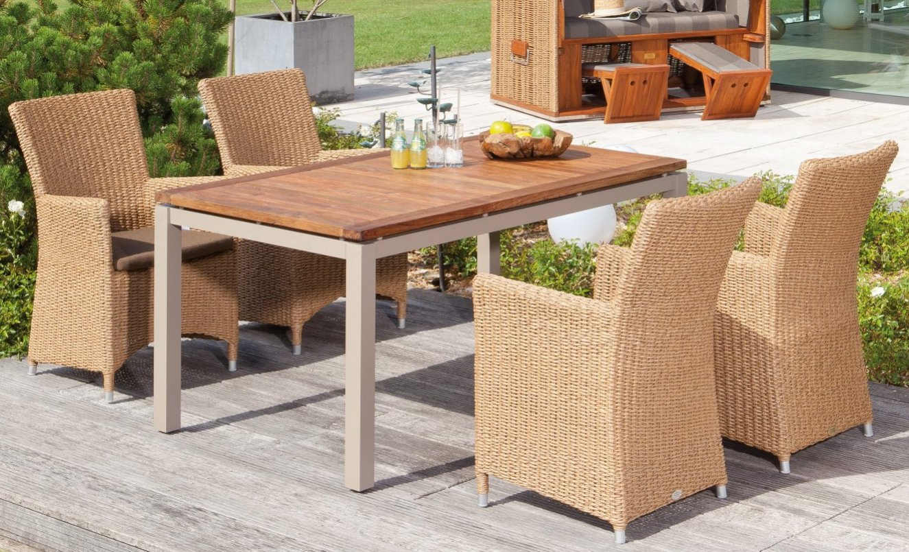 robuster Gartentisch Teak-Tischplatten Breite x Tiefe =  160 x 90 cm