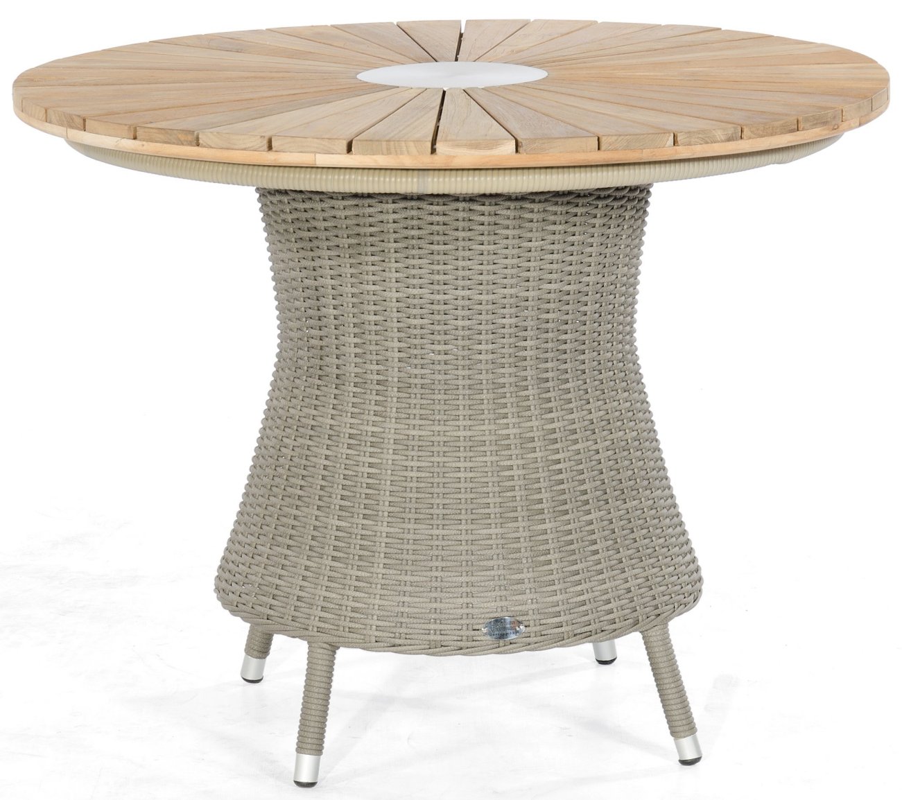 hochwertiger Gartentisch runde Old Teak-Tischplatte mit robustem Geflechtgestell
