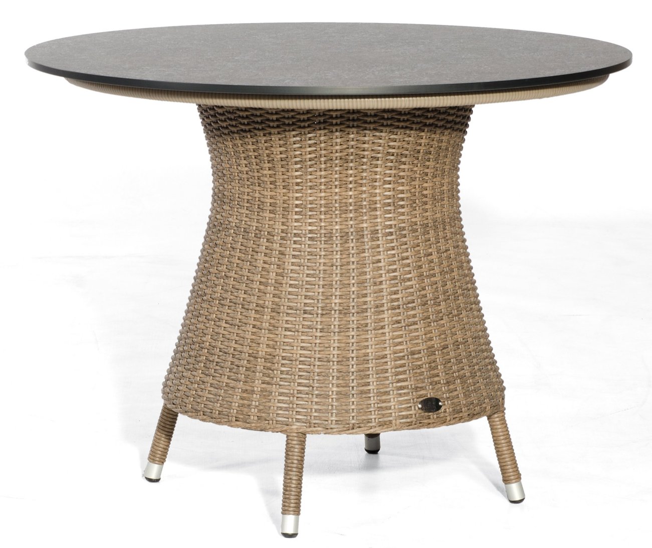 robuster Gartentisch runde HPL-Tischplatte, Duchmesser = 100 cm beflochtetem Tischgestell
