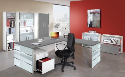 moderne-preiswerte Bürozimmerausstattung grafit-weiß