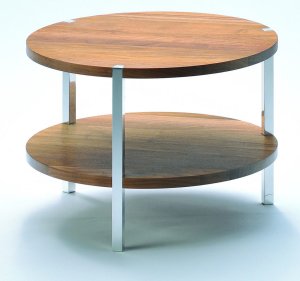 runder Couchtisch mit Nussbaumholz-Tischplatte