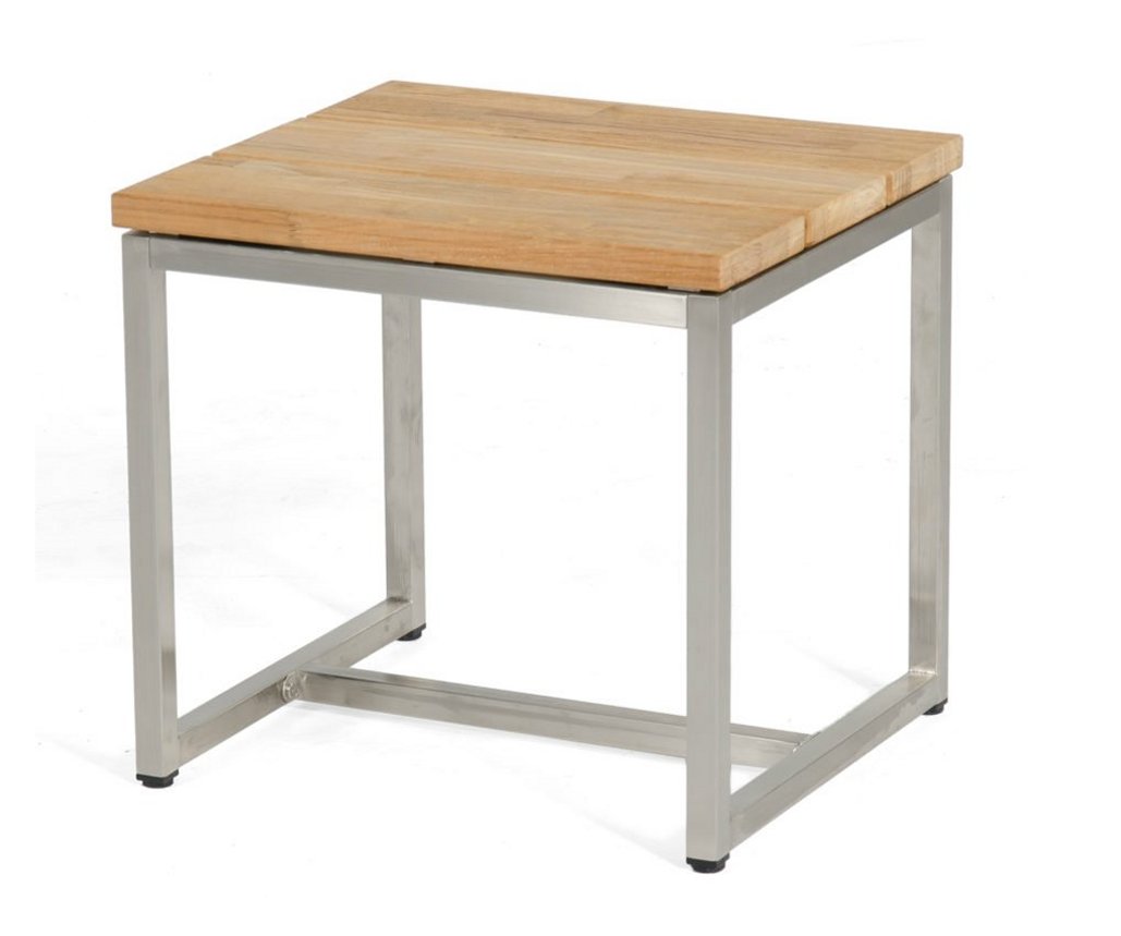 witterungsbeständiger Balkon-Hocker witterungsbeständiger Balkon-Hocker aus Edelstahl und Teakholz