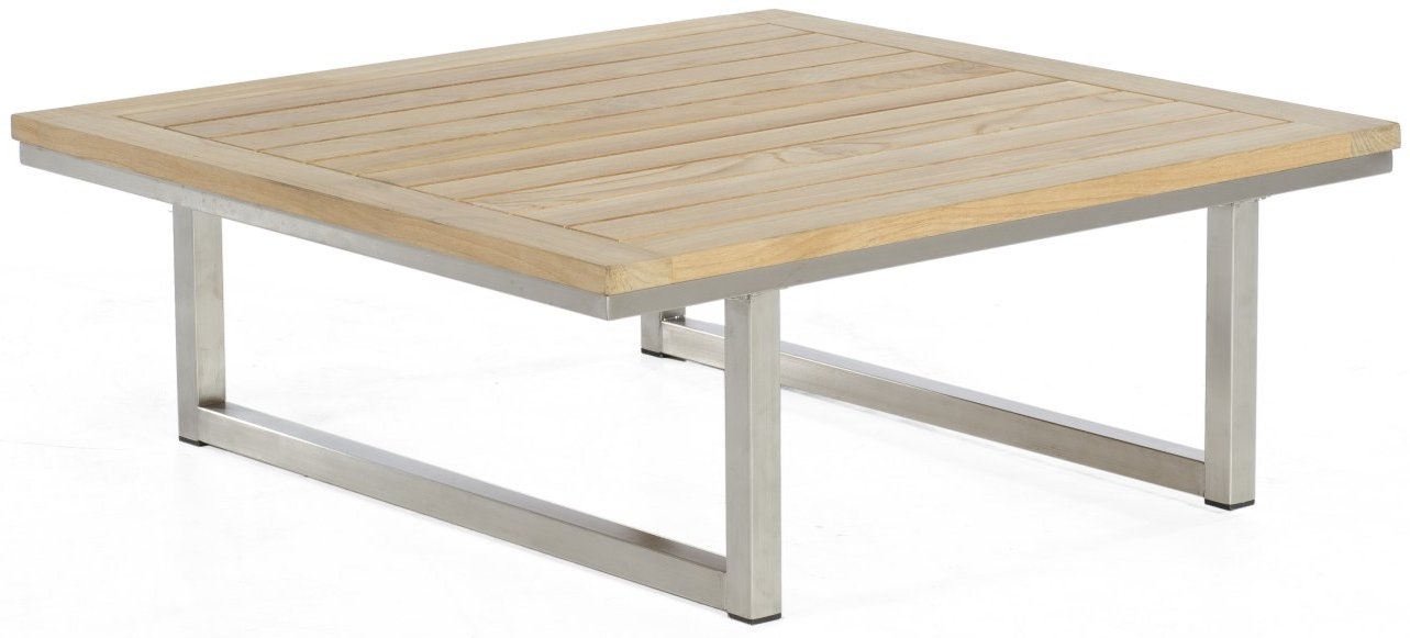 wetterfester Außenbereich-Couchtisch Edelstahlgestell Tischplatte Teak-Massivholz