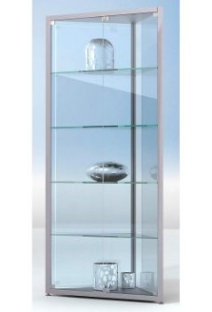 dreieckige Glasvitrine Höhe = 182 cm Rückwände aus Spiegelglas 
