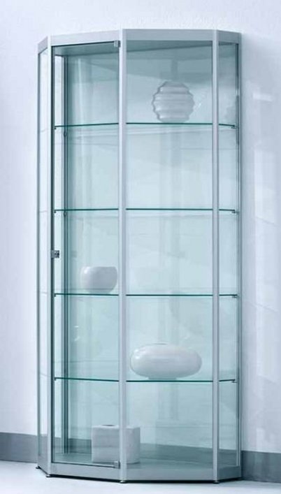 sechseckige Sicherheitsglas-Standvitrine 92x46x182 cm mit Spiegelrückwand