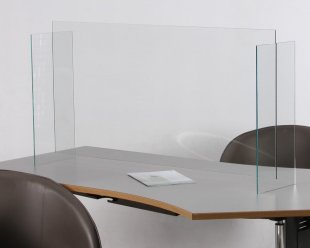 Corona-Infektionsschutz-Tischaufsteller aus Echtglas für Seminarräume