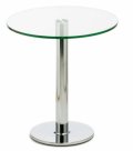 moderner Bistrotisch mit runder Klarglasplatte
