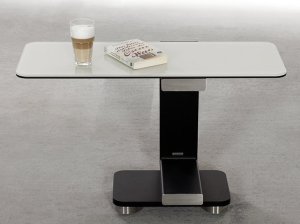 rollbarer Beistelltisch mit Glastischplatte