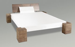 Nussbaumholz-Doppelbett stabil und modern